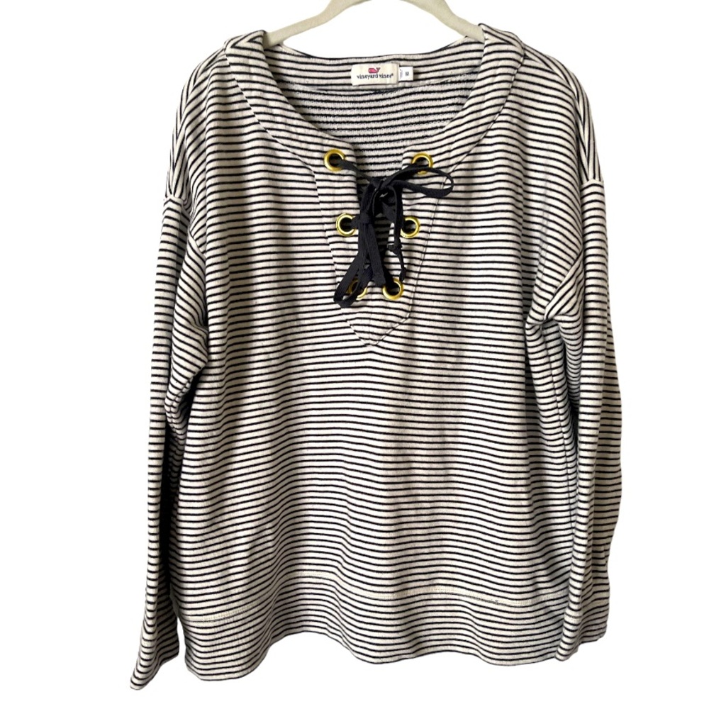Vineyard Vines Lace Front Black White Striped Sweatshirt m